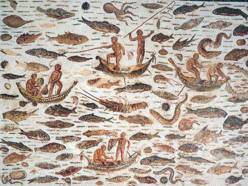 Mosaico 4 metodi di pesca antichi